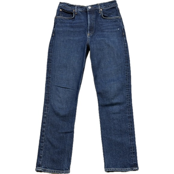 Agolde Denim - AGOLDE Riley Long High Rise Straight Jeans 27 Dark Blue Button Fly A9090B-1255